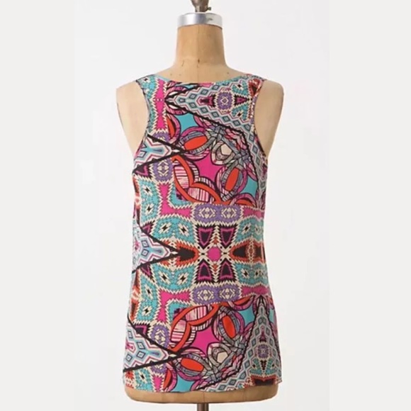 Anthro LEIFNOTES Glass Tile Blouse 100% Silk Top Shirt Sleeveless colorful geo - Picture 4 of 9